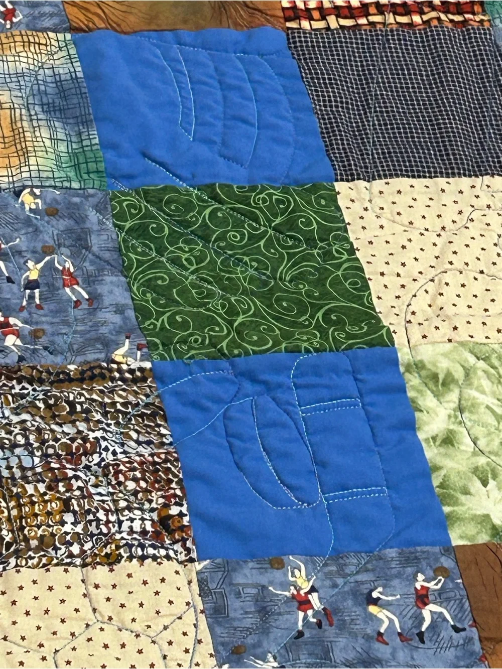 Handmade Quilt Blanket Sports Brown Green basketball‎ soccer volleyball baby boy